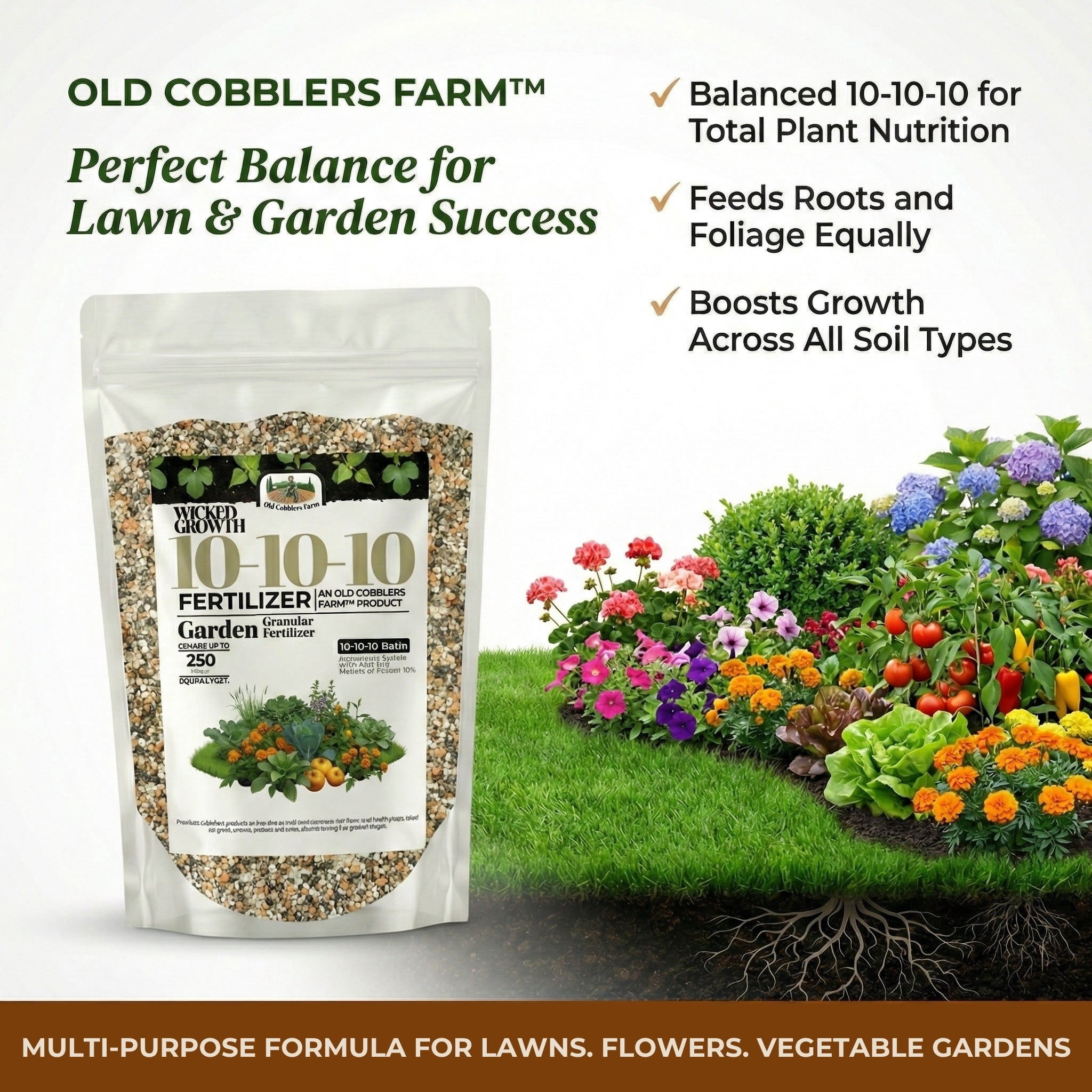 Old Cobblers Farm™ Wicked Growth 10-10-10 All-Purpose Granular Fertilizer, 20 lbs