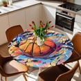 thumbnail image 2 of Active Basketball Elastic Fitted Round Table Cover Watercolor Sport Style Waterproof Outdoor Tablecloth for Holiday Party, Picnic, Patio & Dining Fits Tables Up to 45"-54", 2 of 8