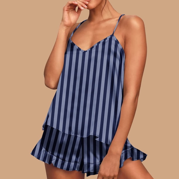 Conjunto de pijama de poliéster con tirantes finos y estampado de moda para mujer
