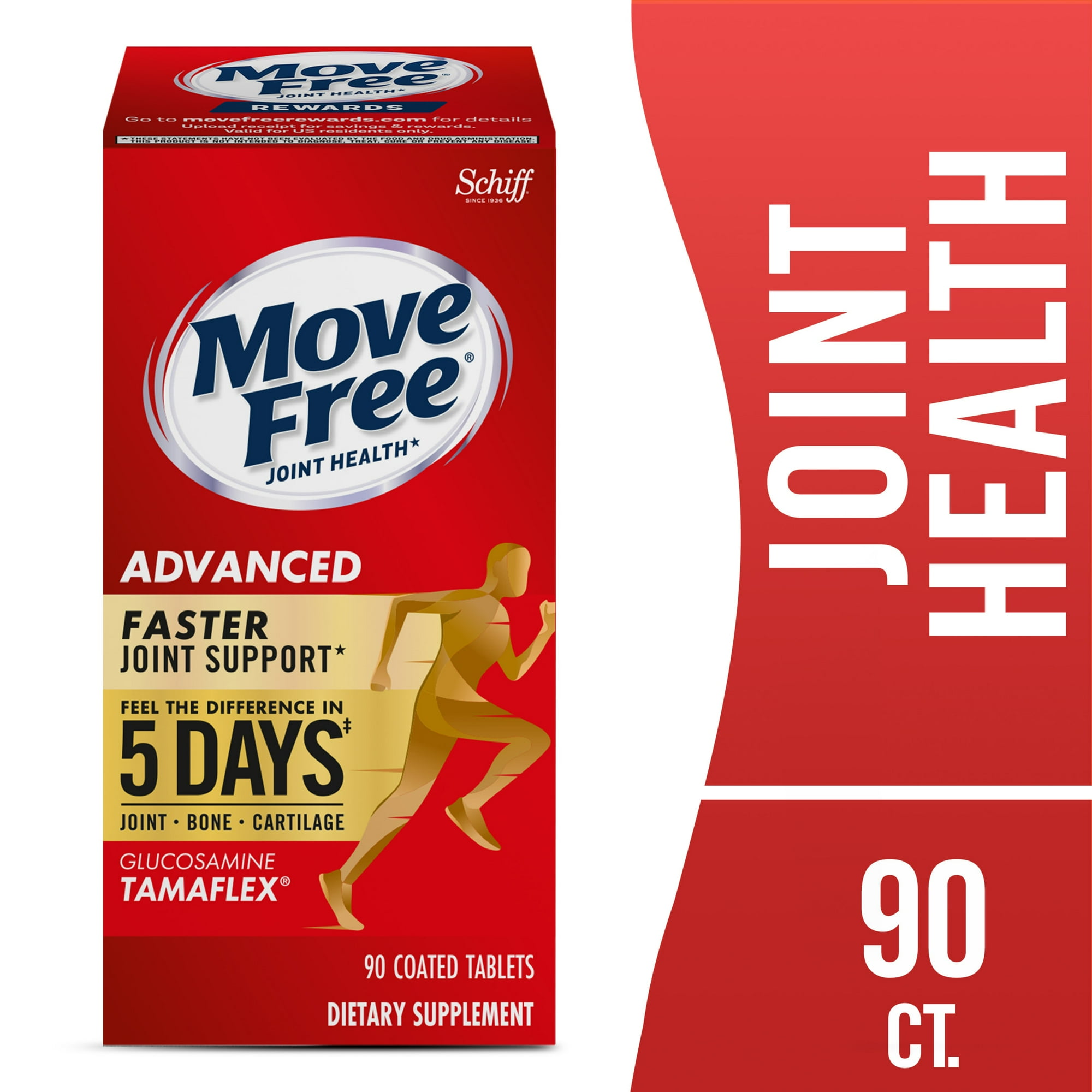 Move Free Advanced Joint Bone Cartilage Knee Health Dietary Supplement with TamaFlex Glucosamine and Vitamin D3, 90 Count