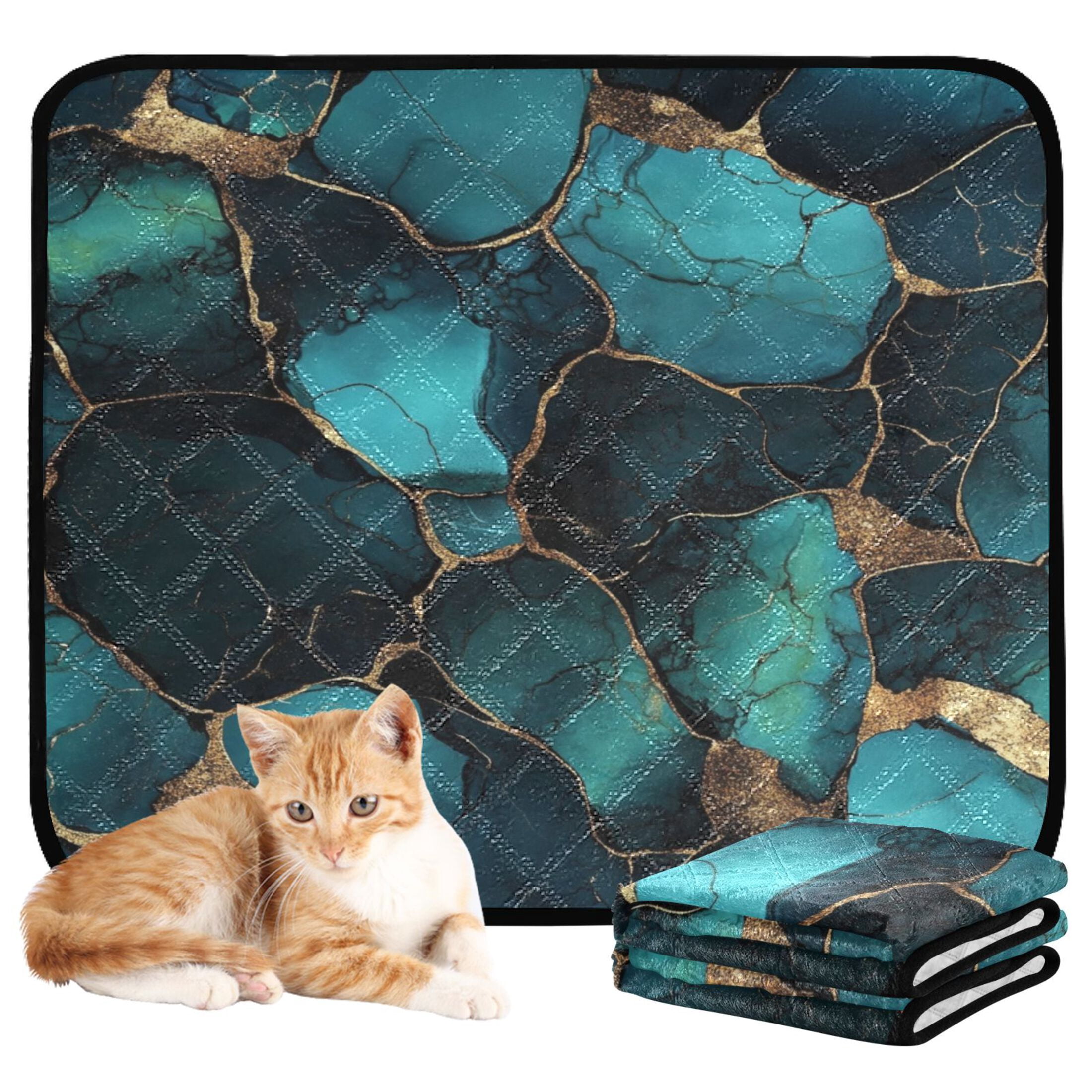 Qxltty Gild Dark Green Marble Cat litter Pads Pet Set of 2 Diaper Mats Center Anti-leakage Layer Absorbent Soft and Comfortable