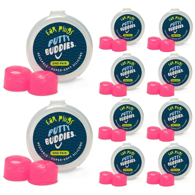 PUTTY BUDDIES Ear Plugs 10-Pair Pack - Soft Silicone Ear Plugs for Swimming & Bathing - Invented by ENT Physician - Block Water - Premium Swimming Earplugs - Doctor Recommended (Magenta)