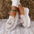 thumbnail image 5 of IEMIEMIEM Women's Suede Penny Loafer Shoe Comfort Tassel Embellished Trendy Loafers 2026 Fall Fashion Slip-on Shoes Soft Sole Flat Beige 8.5 Wide, 5 of 8