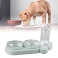 thumbnail image 4 of Cuenco de agua para mascotas, diseño inclinable, evita resbalones, plato de alimentación desmontable para gatos y perros con botella de agua para interior, verde, 4 of 11