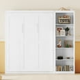 thumbnail image 3 of Full Size Murphy Bed with Shelves, Solid Wood Wall Bedframe for Multipurpose Guest Room or Home Office, Space-Saving, White, 3 of 9