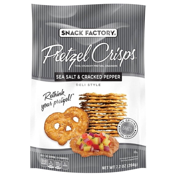 Snack Factory Pretzel Crisps, Sea Salt & Cracked Pepper, 7.2 Ounce (Pack of 12)