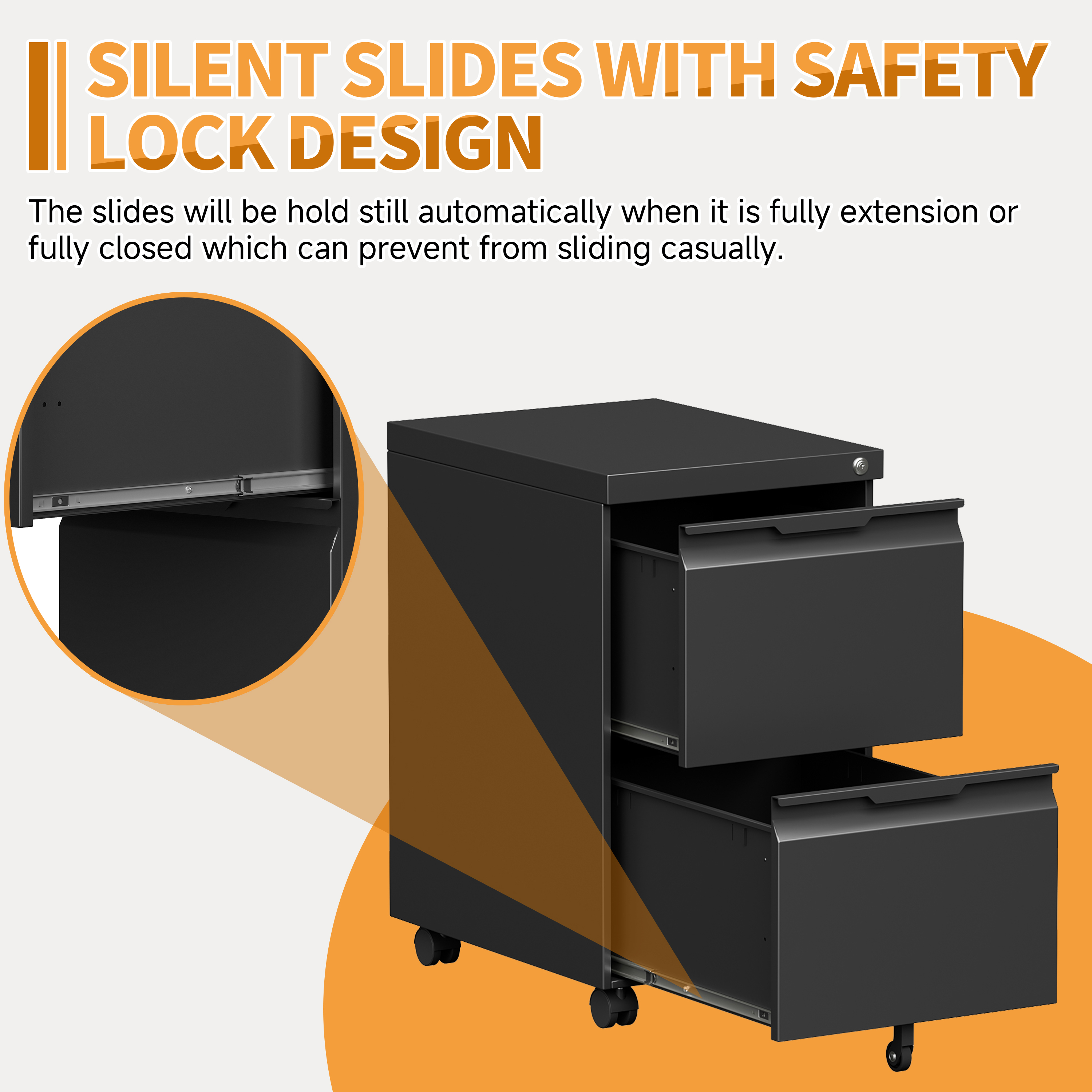 2 Drawer Metal File Cabinet with Lock, Small Filing Cabinets for Home Office,Under Desk Cabinet on Wheels for Folders/Legal/Letter/A4 Files, Assembly Required (Black)