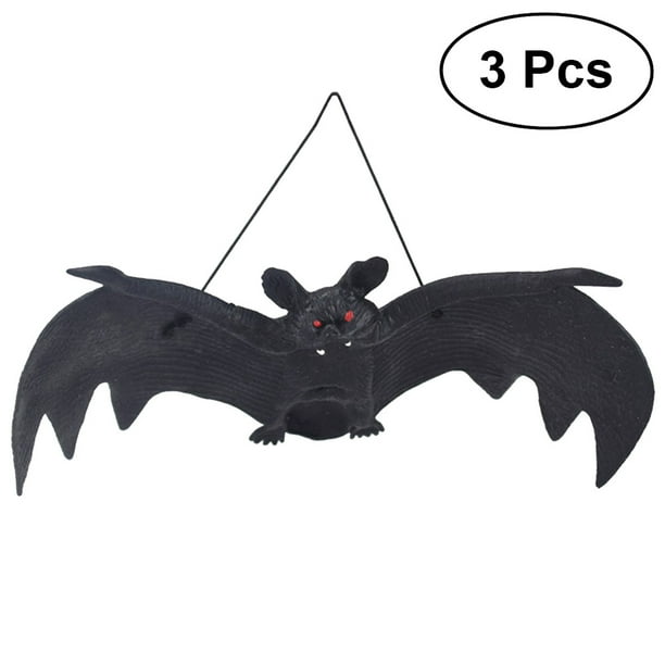 Hanging Bats 3 PCS Halloween Simulation Hanging Bats Realistic Looking Spooky Rubber Hanging
