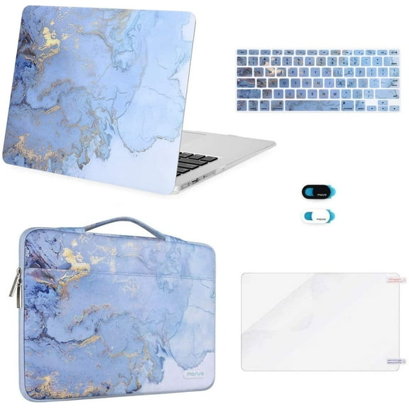 Mosiso 5IN1 Case for MacBook Air 13 inch Case (A1369 A1466, Older Version 2010-2017 Release), Plastic Hard Shell Case & Sleeve Bag & Keyboard Cover & Webcam Cover & Screen Protector, Water Blue Marble