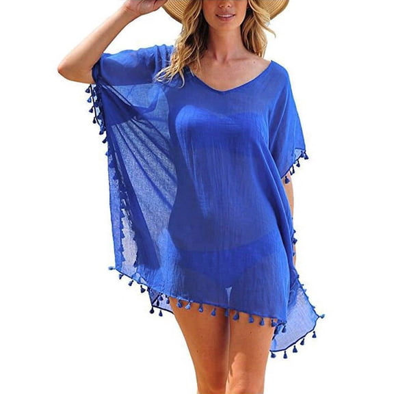 HAJWOH Women Chiffon Tassel Swimsuit Cover Up Beach Tassel Coverups for Swimwear