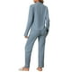 thumbnail image 3 of Conjunto de pijama de dos piezas para mujer INSPIRE CHIC, con blusa de manga larga y pantalones, a juego para Navidad, color azul., 3 of 5