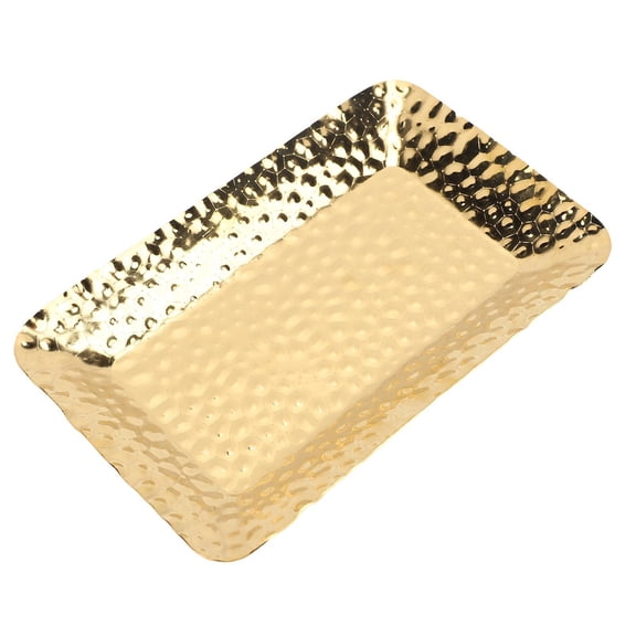 YAHHU Gold‑Hammered Stainless Steel Serving Tray – Rectangular Platter for Food, Fruit, Jewelry & Home Décor