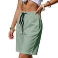 thumbnail image 5 of Yteetum Women's Bermuda Shorts Summer Elastic Waist Drawstring Knee Length Shorts Casual Solid Loose Fits Lightweight Comfy Workout Shorts, 5 of 7