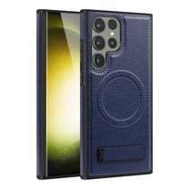 Dteck Case for Samsung Galaxy S23,Magnetic Leather Case Built-in Invisible Stand Shockproof Rubber Kickstand Compatible with Mag Safe Cover,Blue