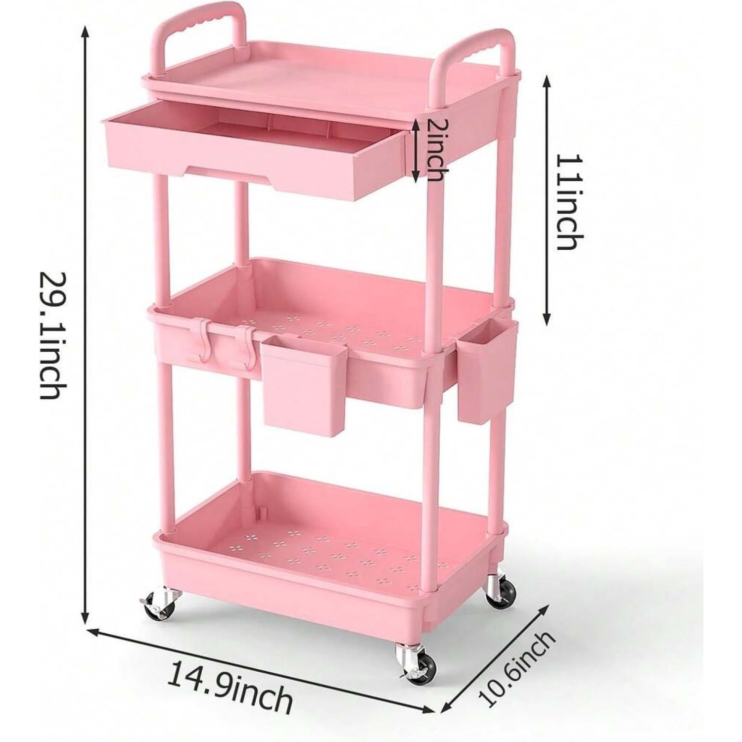 odorsTT 3 Tier Pink Rolling Storage Cart with Drawers Rolling Utility Cart with Drawers,Room Decor,Bathroom Decor,Rolling Utility Cart Rolling Storage Organizer Tool for Kitchen,Bathroom