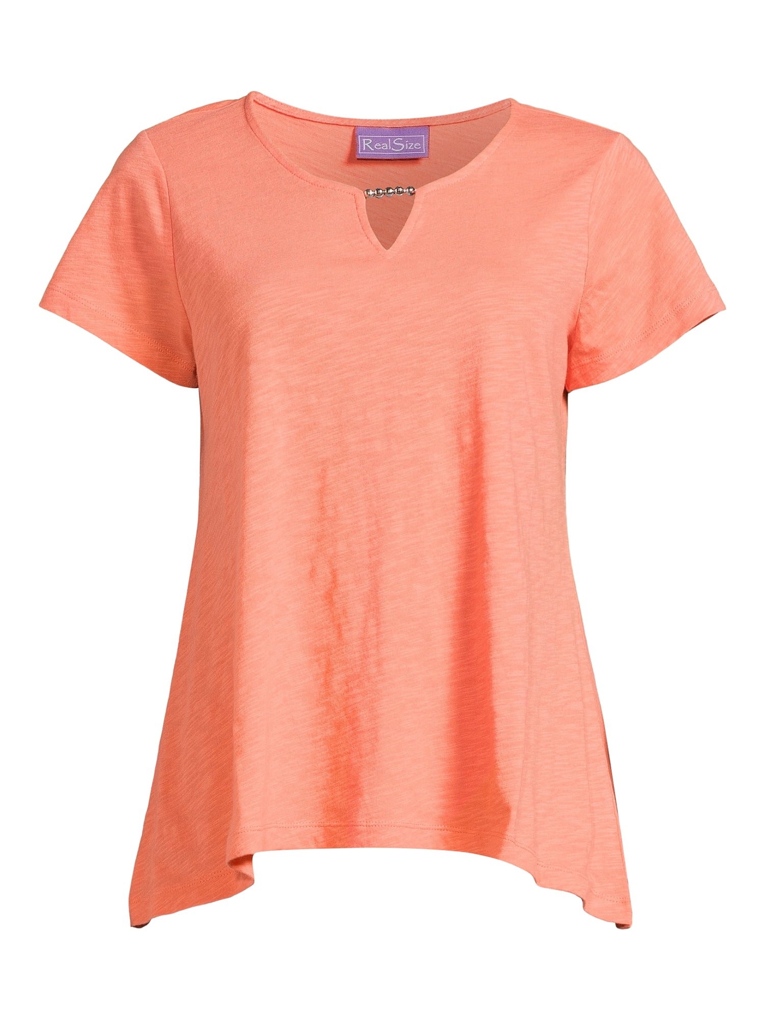RealSize Women's Sharkbite Hem Tee with Short Sleeves, Sizes XS-XXXL
