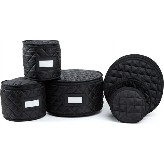 Covermates Keepsakes - Dish Storage Set - Padded Protection - ID Window - Stain Resistant - Machine Washable - China Storage, Black