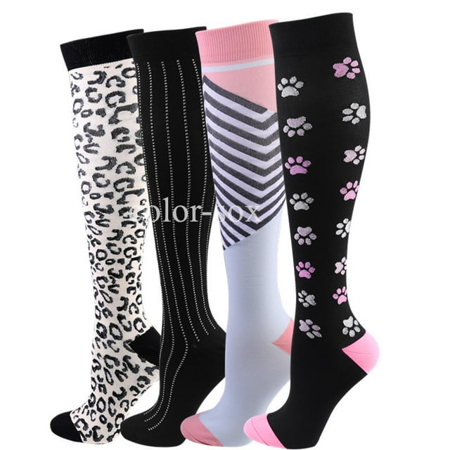 4 Paires/paquet Bas de Compression Bas de Sport Hauts pour Femmes Hommes Course Randonnée Oedème Diabète Varices Bas 20-30mmHg MIX004-95 S-M