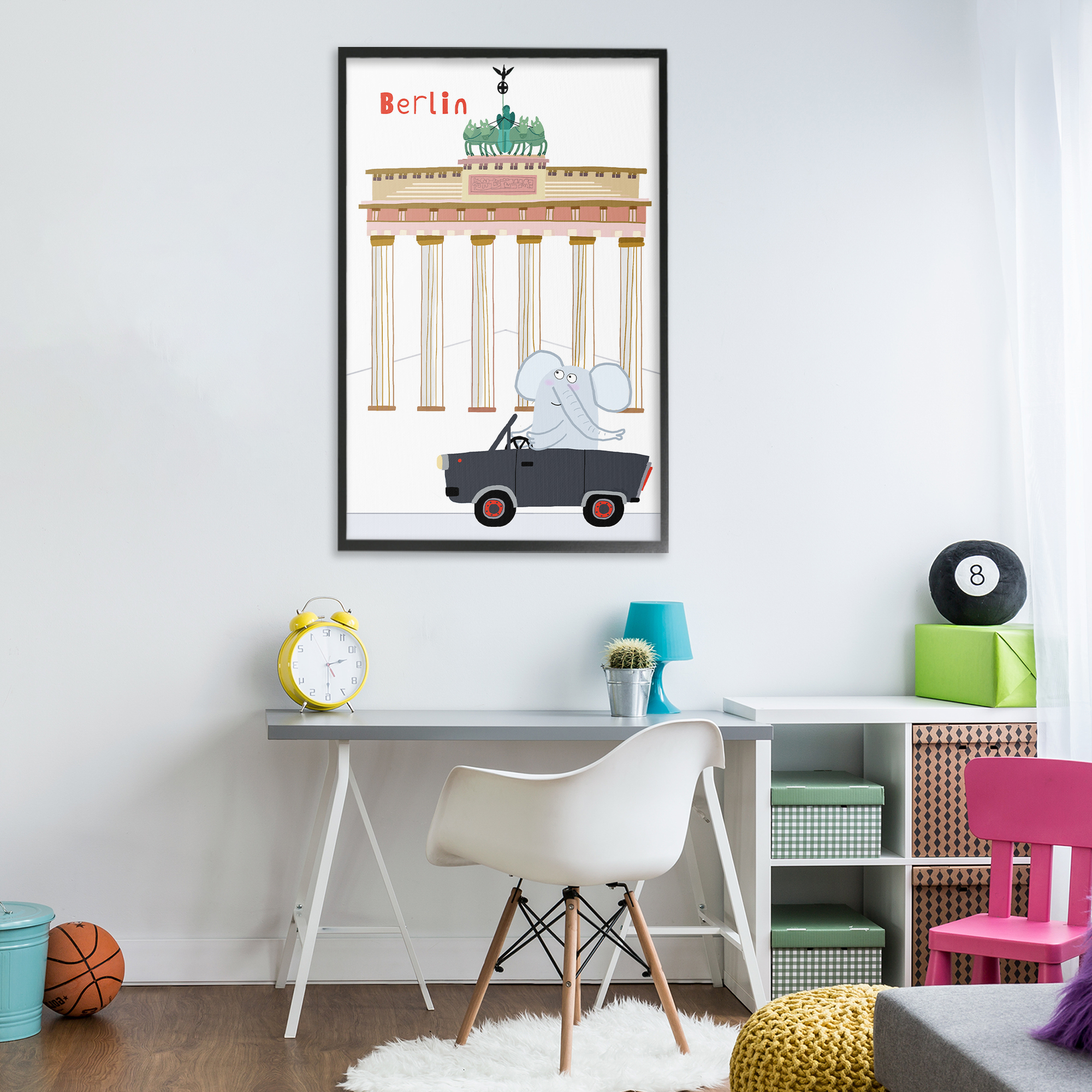 Elephant & Berlin Architecture Black Framed Giclee Art, design by Carla Daly