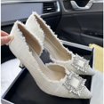 thumbnail image 4 of Zapatos de tacón con diamantes de imitación de diseño blanco para mujer, moda de primavera, puntiagudos, tacón alto poco profundo, zapatos de vestir de trabajo elegantes para mujer, 4 of 5