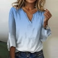 thumbnail image 1 of LOVZFMLL Hauts d'Été pour Femmes Mode Col en V Manches Trois Quarts T-Shirt Blouse d'Automne Chandail en Molleton, 1 of 5