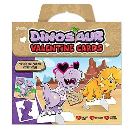 Kangaroo's Dinosaur Valentines Day Cards; 28 Kids Valentine's with Dinosaur Stickers
