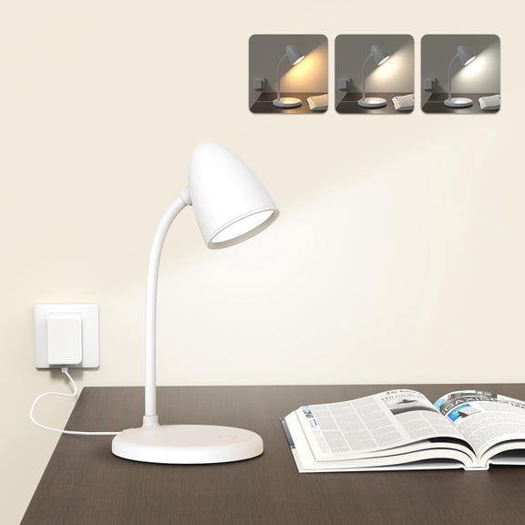 LED Desk Lamp for Home Office,3 Light Colors,Table Lamp,Dimmable Reading Light for Bedside Small Desk Lamp for College Dorm Room,Bedroom Desk Light,White