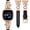 Black/Rose Gold, variant on Leather Band Compatible with Versa 4/3/Sense 2/Sense, Slim Dressy Watch Strap for Women, Stainless Steel Chain with Bling Camellia Charm