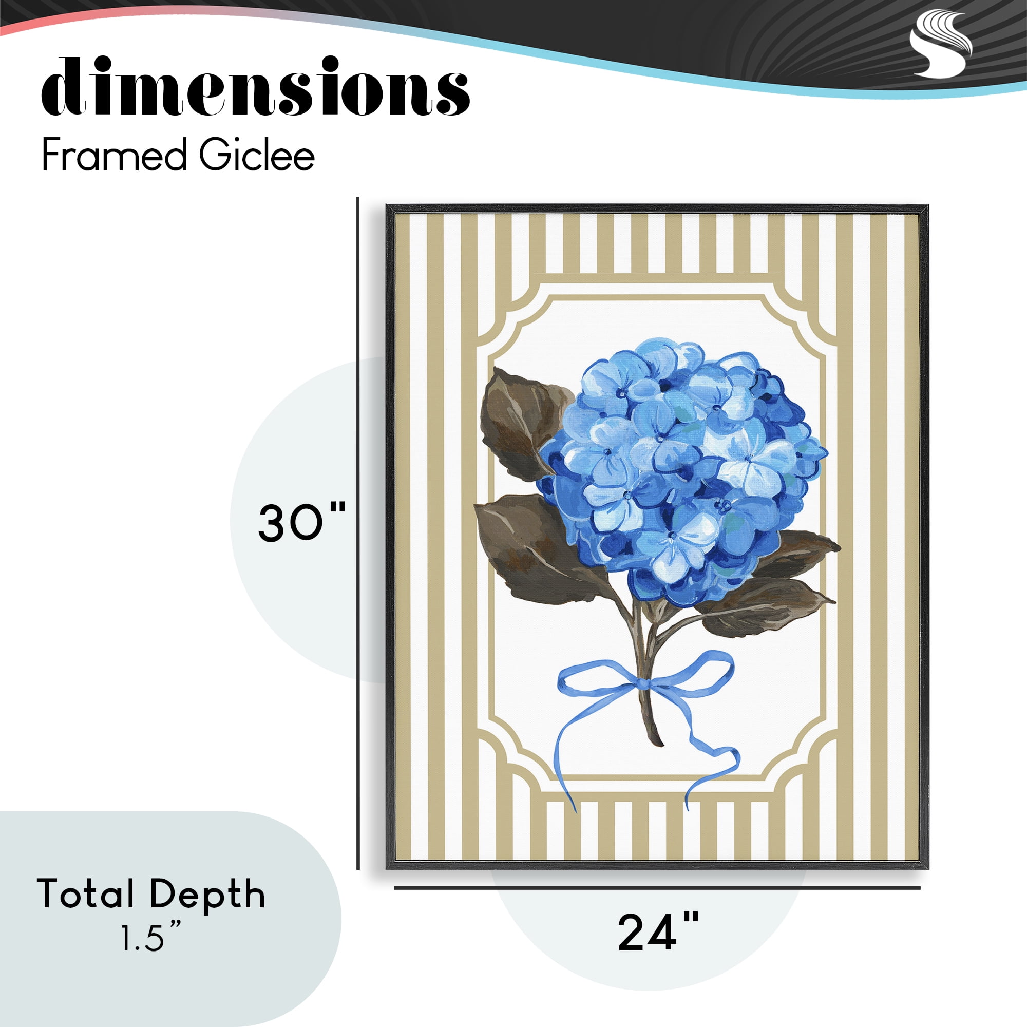 Hydrangea Bundle with Bow Black Framed Giclee Art, design by Adonna Ebrahimi
