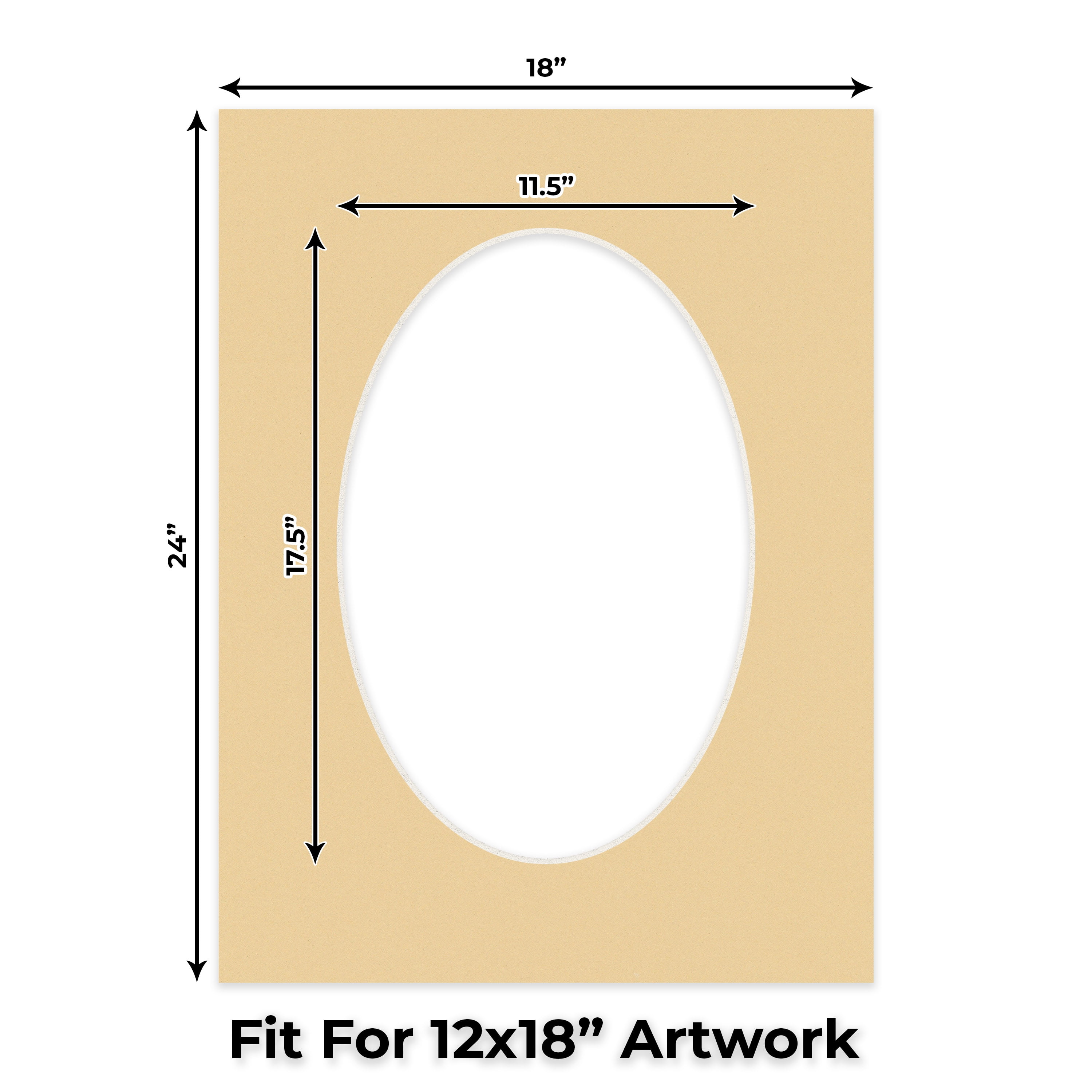 Beige Picture Frame Mat for 18x24 Frames - Oval Opening for 12x18 Photos - 25 Mats