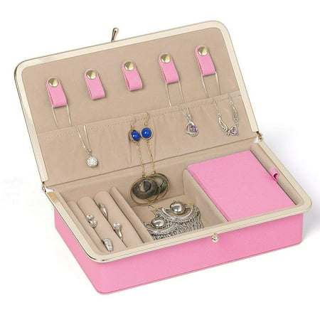 Material Box - NEX Pink Jewelry Organizer Case, Carry-On Jewelry Storage Box, Excellent for Travels, Portable, Fashionable, Premium Materials, Kiss Locks (LT-A023)