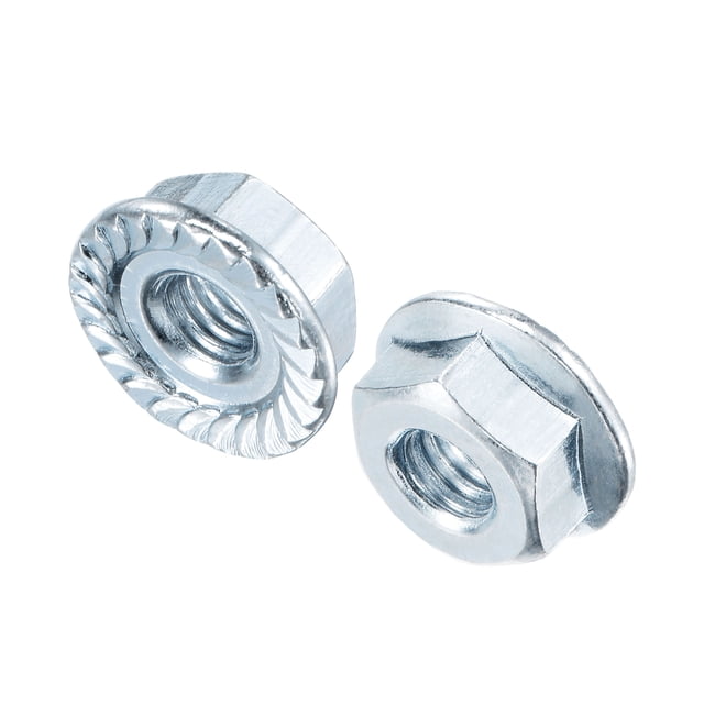 Tuercas de brida hexagonal con bloqueo serrado Uxcell, acero al carbono galvanizado #10-32