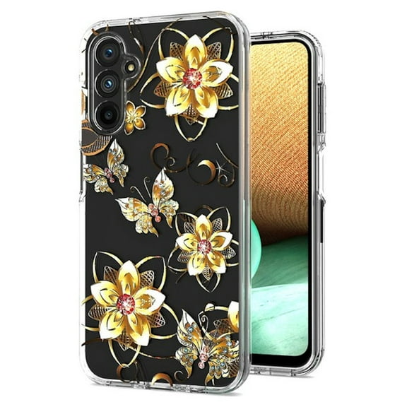 Butterfly Series Dual Layer Transparent Hybrid Case for Samsung Galaxy S24 Plus - Golden