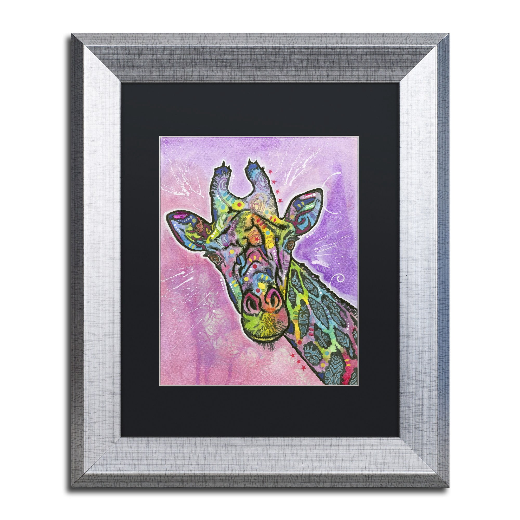 Trademark Fine Art "Giraffe" Canvas Art by Dean Russo, Black Matte, Silver Frame