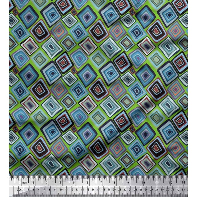 Soimoi Rayon Crepe Fabric Square Geometric Print Sewing Fabric Yard 46 Inch Wide