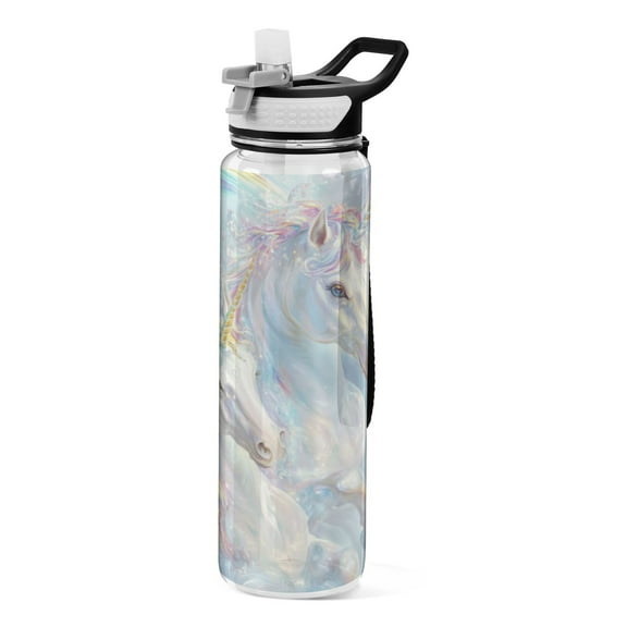 Qxltty Rainbow Unicorns Water Bottle 32 oz with Straw BPA Free Reusable Fitness Sport Bottle Perfect for Travel School Outdoors and Gym