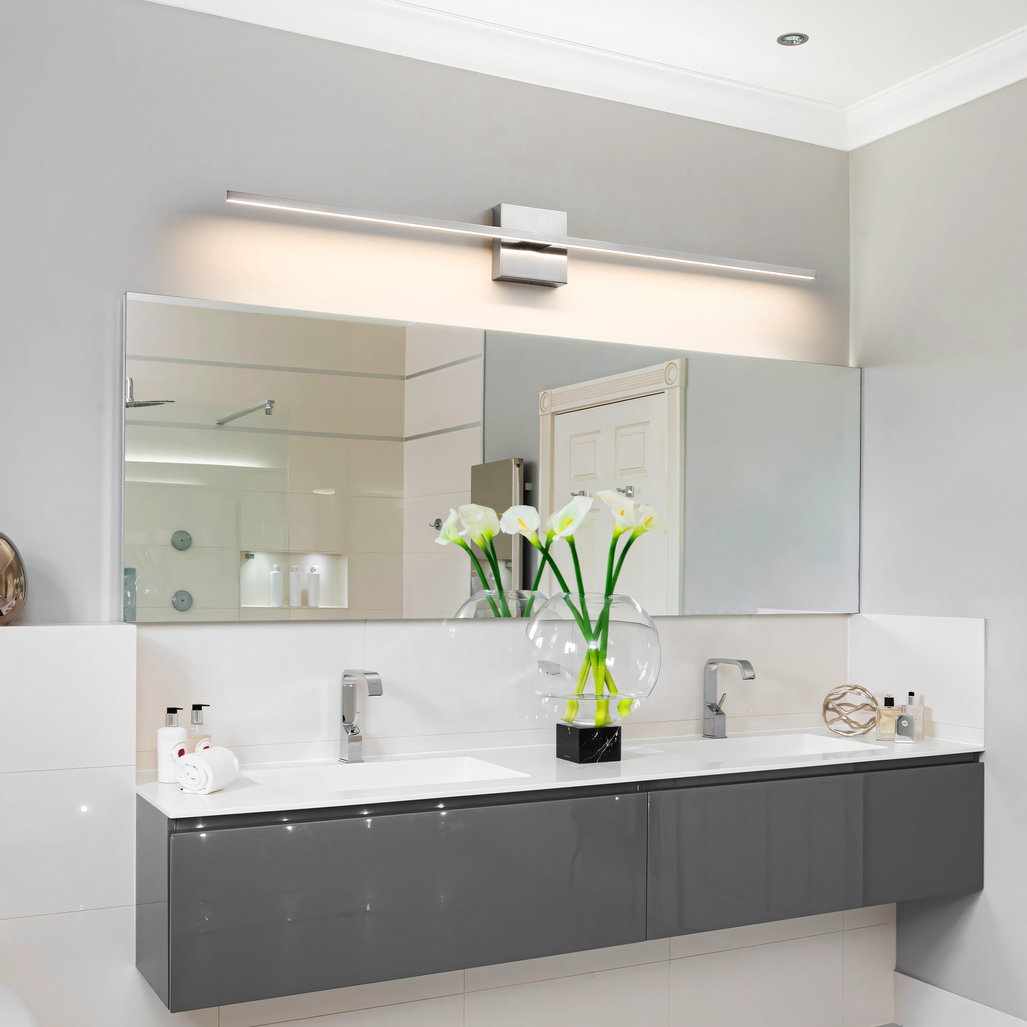 KAISITE Modern Bathroom Vanity Light 39 inch Dimmable Nickel Bathroom Light Fixtures for Bathroom Wall Sconce with 3500K Warm Light Bedroom