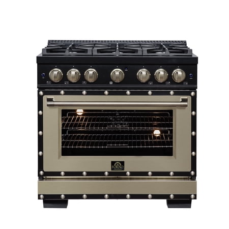 Forno Ambassador 36" Dual Fuel Range in Black, 6 Sealed Burners, 71,000 BTU, 5.2 Cu.Ft. convection Oven