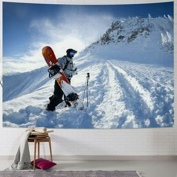 BCIIG Snowboarder Snowy Mountain Tapestry Wall Hanging Art Decor 40x30inch