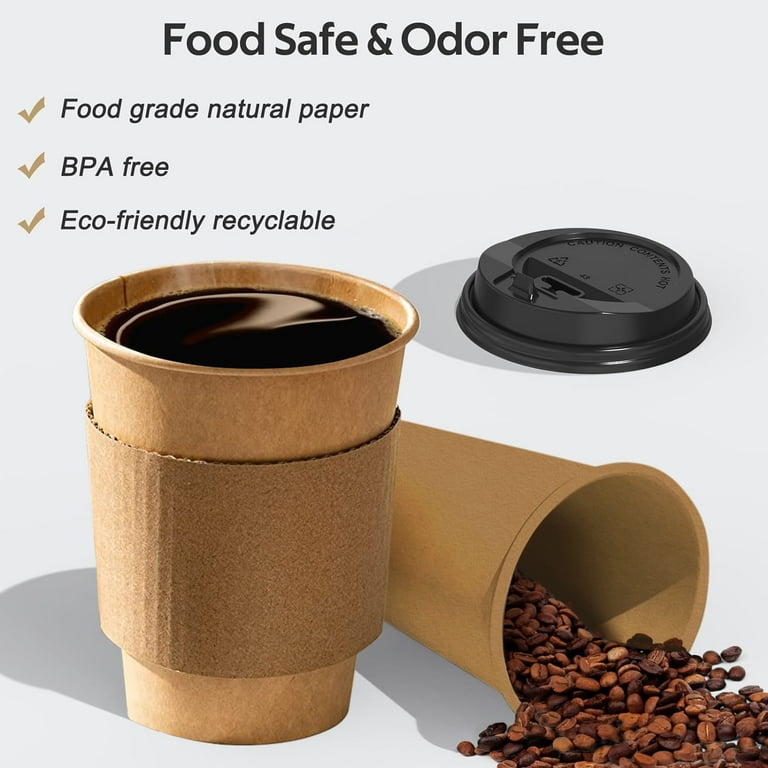 100 Pack 10 oz Disposable Coffee Cups with Lids and Sleeves for Home and  Cafes - Walmart.com