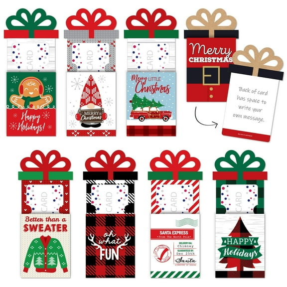 Big Dot of Happiness Assorted Red and Green Holiday - Christmas Money and Gift Card Sleeves - Nifty Gifty Card Holders - 8 Ct