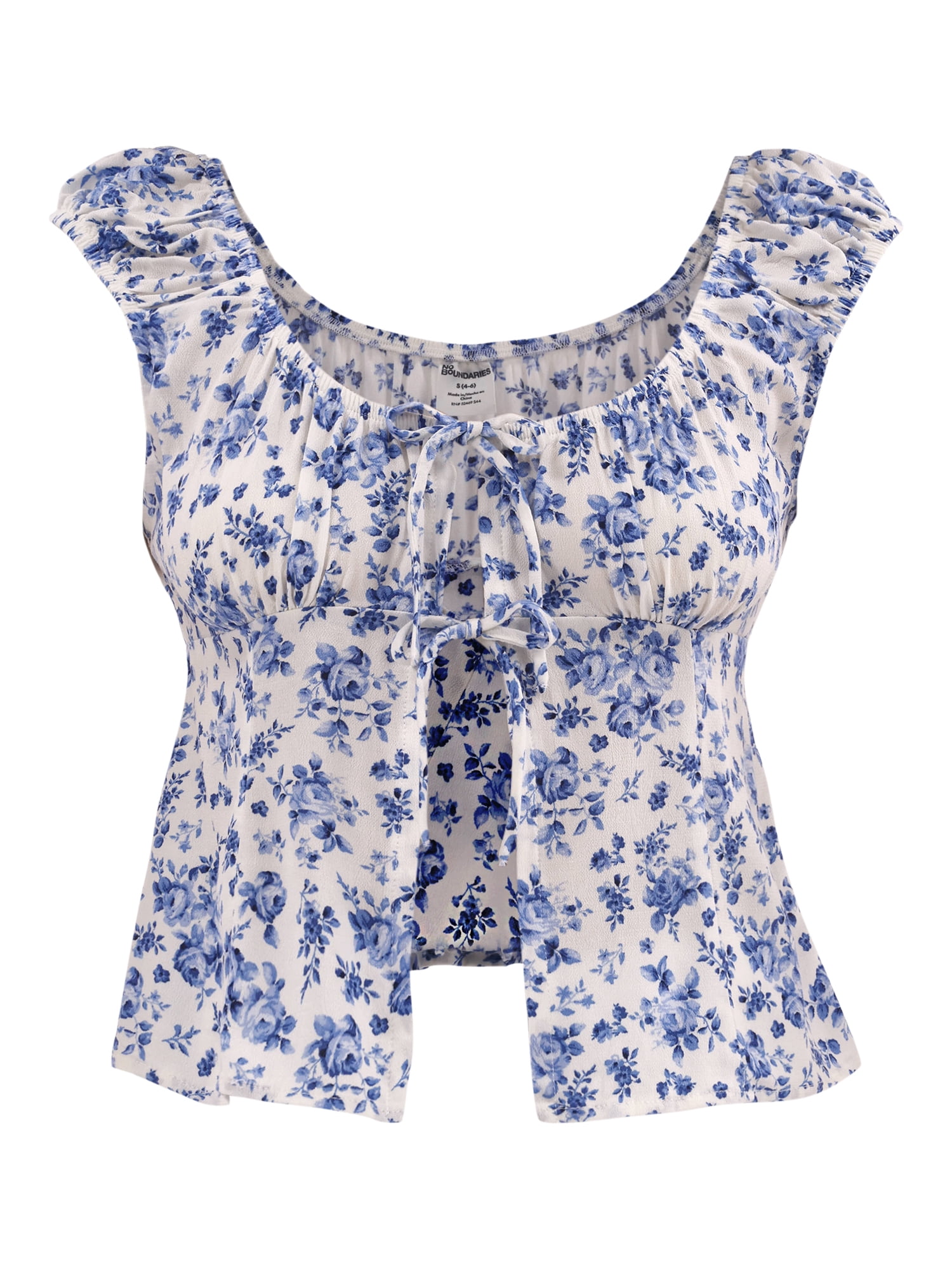 No Boundaries Tie Front Peasant Top, Women's
