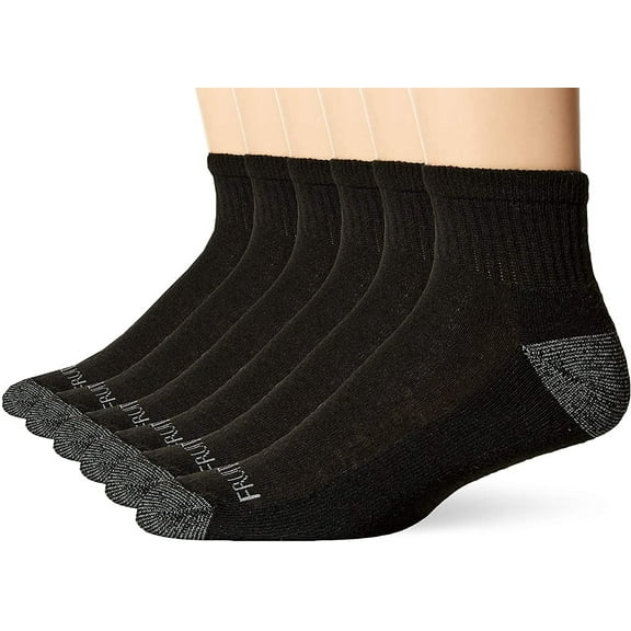 Fruit of the Loom Men's Ankle Socks 6-Pack Shoe Size: 6-12, Black