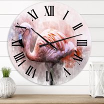 Designart 'Portrait Of Pink Flamingo V' Farmhouse Wall Clock