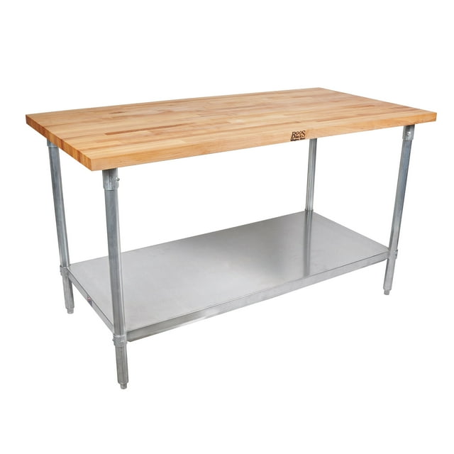 John Boos Table de Travail à Dessus en Bois d'Érable avec Tablette Inférieure Réglable, 60 x 30 x 1,5 Pouces
