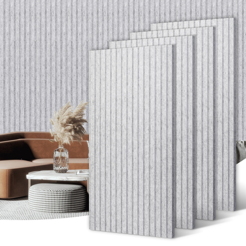 DOLLAR BOSS Large Felt Wall Panels, 4 Packs Acoustic Slat Wall Panels for Interior Wall Decor and Noise Reduction, Decorative Slat Wall Paneling, Soundproof Wall Panels, Grey, 47.24" X 23.62"