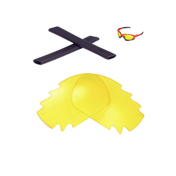 Walleva Yellow Vented Replacement Lenses And Black Earsocks for Oakley Racing Jacket Sunglasses