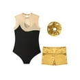 thumbnail image 4 of DPOIS Kids 3 Piece Gymnastics Outfit Girls Ballet Bodysuit with Shorts Hair Band Set Gold 12, 4 of 7