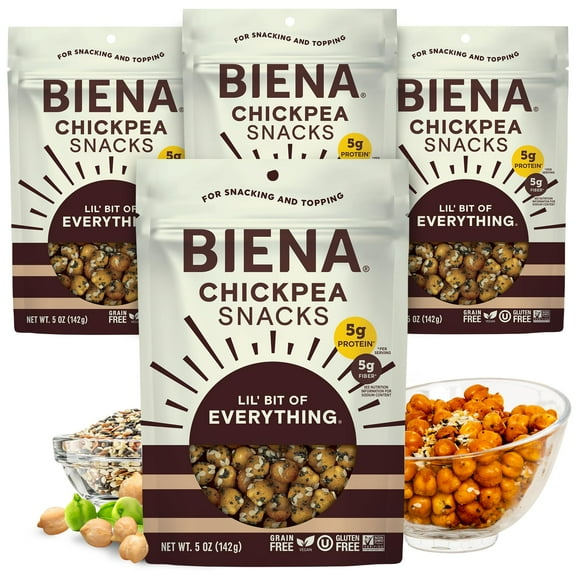 Biena Crispy Roasted Chickpea Snacks, MDA05 Lil’ Bit of High Protein Snacks, High Fiber Snacks, Gluten Free, Plant-Based, Non-GMO, Healthy Snacks for Adults and Kids, 4-Pack 5 Ounce Bags