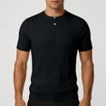 thumbnail image 2 of Shirts for Men, Men's Ribbed Knit T-Shirts Short Sleeve Plus Size Casual Notch V Neck Muscle Slim Fit Basic Tee Top Summer Everyday Wear Black XXL, 2 of 5